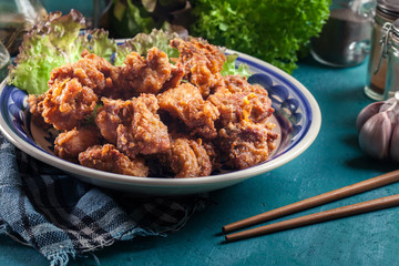Crispy chicken karaage with lettuce