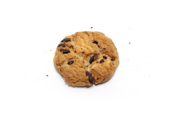 Chocolate chip cookie on white background blur