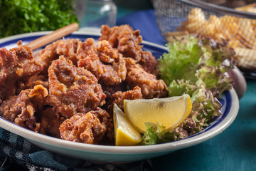 Crispy chicken karaage with lettuce
