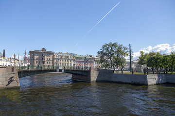 Fototapeta premium First Engineer Bridge across the Moika River in the center of St. Petersburg