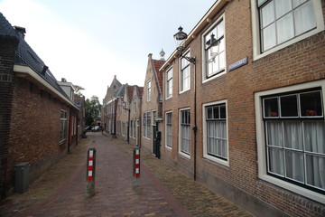 Ancient buildings on the streets of city Haastrecht in the Netherlands.