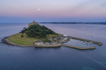 drone shot of St Michaels Mount Cornwall