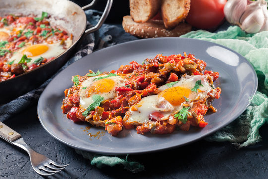 Portion of shakshuka on a plate