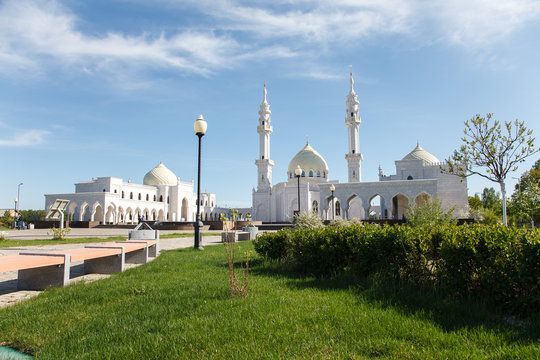 White mosque under construction in Bolgar, Tatarstan, Russia