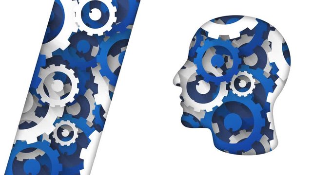 business technology concept human head blue white cogs background