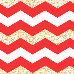 Vector seamless red pattern with gold confetti. Geometric illustration.
