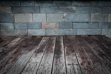 Concrete brick wall and wood floor