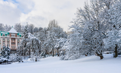 Famous spa resort Marianske Lazne in the Czech Republic in winter time