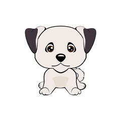 Happy cartoon puppy sitting, Dog friend. Vector illustration. Isolated on white background.