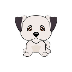 Happy cartoon puppy sitting, Dog friend. Vector illustration. Isolated on white background.