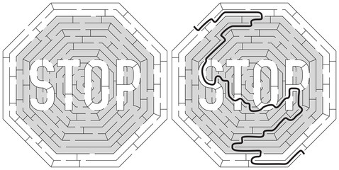 Stop road sign maze