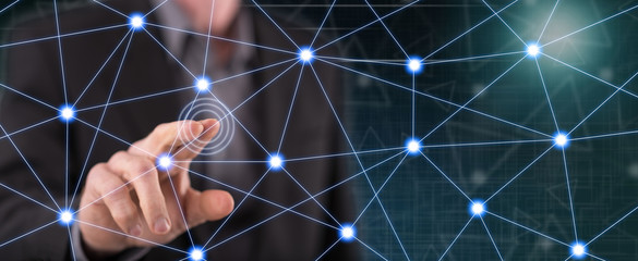 Man touching a virtual network