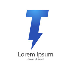 Logotipo letra T estilo rayo color azul