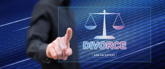 Man touching an online divorce advice website