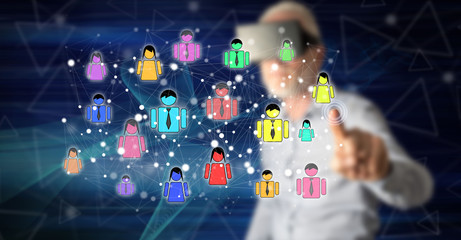 Man touching a social network concept