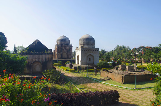 A view of a tombs located at the Barid Shahi Garden, Bidar, Karnataka