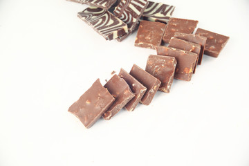 close up. slices of chocolate dessert .isolated on white.photo w