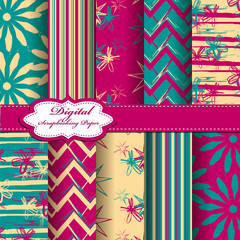 Set of vector abstract flower pattern. Scrapbook. 
