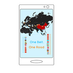  One Belt One Road new Silk Road concept. 21st-century connectivity and cooperation between Eurasian countries. Vector illustration