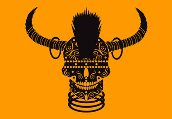 Fototapeta na wymiar Devil skull with mohawk and earings orange