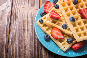 Belgian waffles with strawberry and blueberry