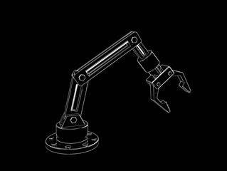 Robotic arm. Isolated on black background. Sketch illustration.