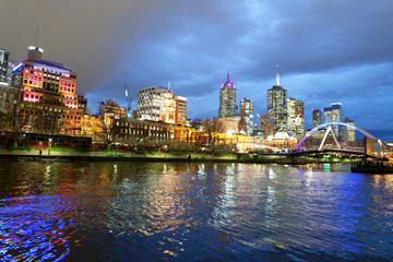 Melbourne city river reflections at night