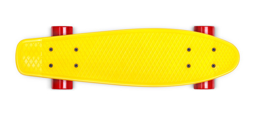 Yellow cruiser penny plastboard with red wheels