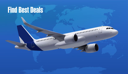 Realistic Vector Banner for Cheap Flights Business Promotion On World Map - Template Mockup Easy to Edit