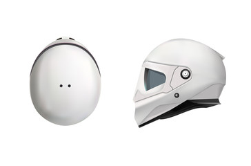 Fototapeta premium White motorbike classic helmet. Front, back and side view