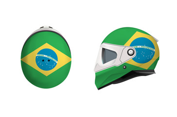 White motorbike classic helmet with Brazil Flag. Front, back and side view