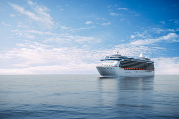 3d render of cruise ship on perfect blue sea - obrazy, fototapety, plakaty