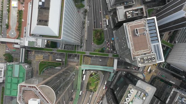Aerial view footage of Central district in Hong Kong 