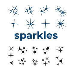 Sparkle lights stars set. Bright firework, decoration twinkle, shiny flash