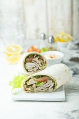 Homemade chicken wraps with vegetables