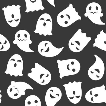 Ghost, Halloween seamless pattern, flat design with clipping mask