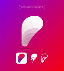 P letter logo design template. Origami paper material design, flat and line art style. App icon