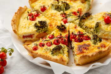 Cheese and broccoli quiche sliced