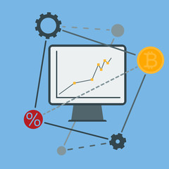 Monitor icon with a graph of financial growth. Vector image.