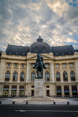 King Carol the 1st statue in Bucharest, morning light