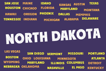 NORTH DAKOTA USA Geography States and Cities Words Tags Cloud