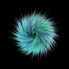 Furry ball on a black background. Mint color. 3d rendering.