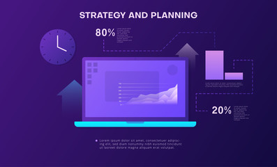 Business strategy and planning. Landing page template with graphs.