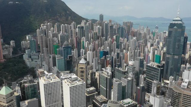 Aerial view footage of Central district in Hong Kong 