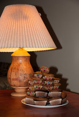 lamp on wooden table muffins