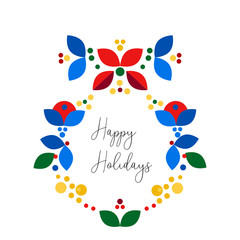 Merry Christmas, Happy New Year card design. Abstract flat xmas wreath traditional winter holidays decoration. Elegant design for greeting cards, postcards, invitation cards, gift tags. Vector