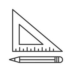 Triangular ruler with pencil linear icon