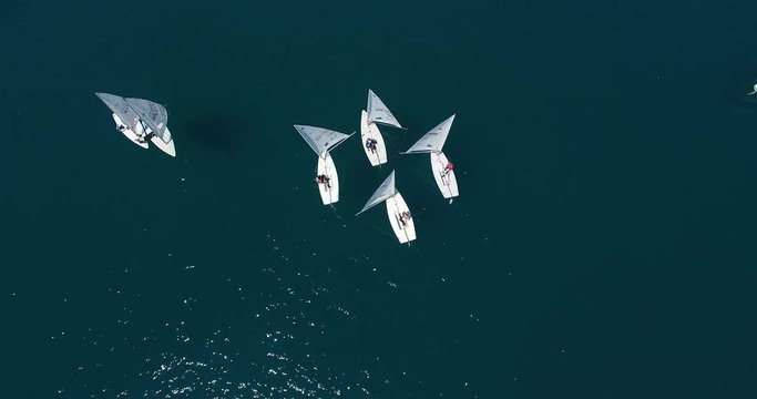 Top down view of small regata at Adriatic Sea, Krk, Croatia