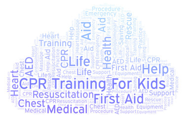 Obraz premium CPR Training For Kids word cloud, made with text only.