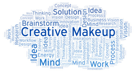 Creative Makeup word cloud, made with text only.